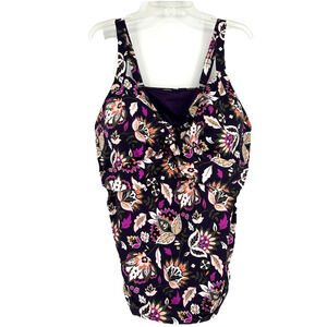 NEW Lands End Tankini Top Purple Floral Ruched Underwire Boho Size 22W DD